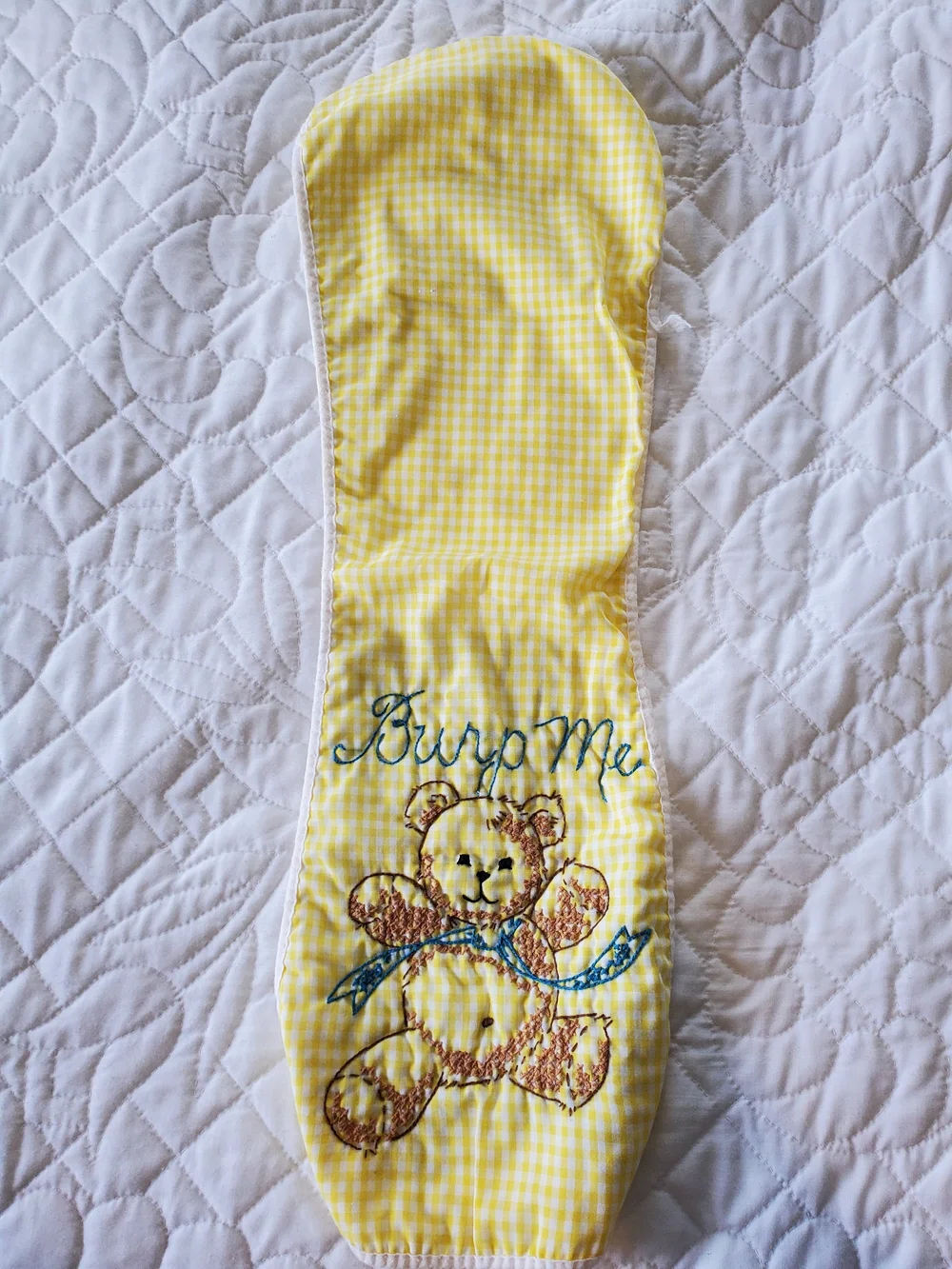 Vintage Burp Me Yellow Gingham Teddy Baby Burp Cloth